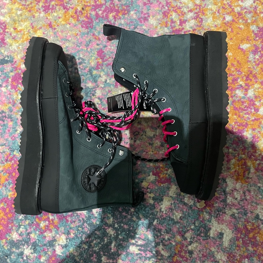 Navy/ black platform Leather converse